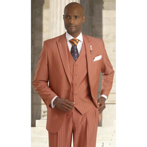 E. J. Samuel Rust / Gold Pinstripes Vested Suit M2648